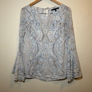 White House Black Market Size 2 Blouse Bell Long Sleeve Chiffon Paisley Boho Y2K